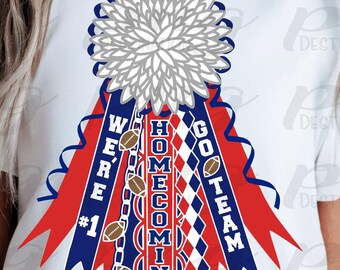 Red Navy Blue Mum PNG/Homecoming Mum/White Flower Mum/Shirt Mum/School Spirit/Texas Mum/Football/Instant Download/Sublimation/DTF