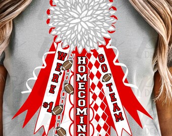 Red White Mum PNG/Homecoming Mum/White Flower Mum/Shirt Mum/School Spirit/Texas Mum/Football/Instant Download/Sublimation/DTF