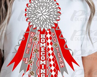 Red Mum PNG/Homecoming Mum/White Flower Mum/Shirt Mum/School Spirit/Texas Mum/Football/Instant Download/Sublimation/DTF