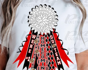 Red Black Mum PNG/Homecoming Mum/White Flower Mum/Shirt Mum/School Spirit/Texas Mum/Football/Instant Download/Sublimation/DTF
