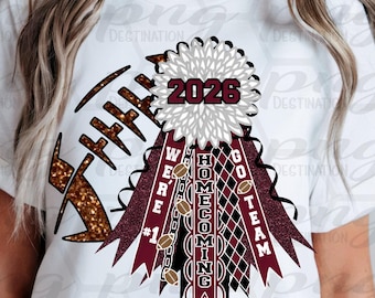 2026 Football Mum PNG/Maroon Black & White //Hoco Shirt Mum/ White Flower Mum/School Spirit/TX Mum/Football/Instant Download/Sublimation/DTF
