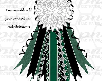 DIY Dark Green Black Glitter Mum/Blank Ribbons/Customizable/Homecoming Mum PNG/School Mum/Football Game Mum/Instant Download/Sublimation/DTF
