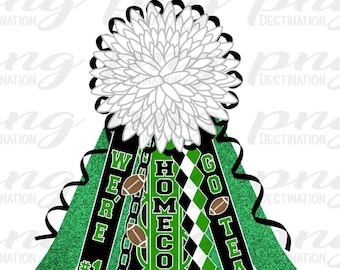 Green Homecoming Mum PNG/White Black Green /White Flower Mum/Shirt Mum/School Spirit/Texas Mum/Football/Instant Download/Sublimation/DTF
