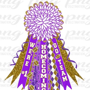 Purple Gold Homecoming Mum PNG/Purple White Gold/Purple Flower/Shirt Mum/School Spirit/Texas Mum/Football/Instant Download/Sublimation/DTF