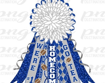 Blue Homecoming Mum PNG/ White Silver Blue /White Flower Mum / Shirt Mum/School Spirit /Texas Mum/Football /Instant Download/Sublimation/DTF