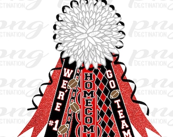 Red Homecoming Mum PNG//White Black Red//White Flower Mum//Shirt Mum// School Spirit//Texas Mum//Football//Instant Download//Sublimation/DTF