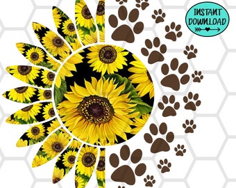 Dog Paw Sunflower Full, PNG INSTANT DOWNLOAD, Sublimación
