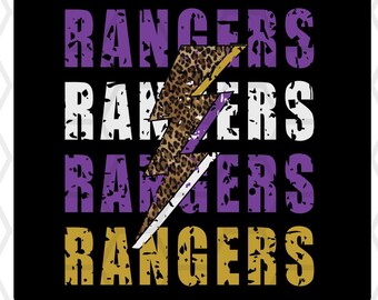 Rangers Leopard Lightning Bolt // School Spirit //  Rangers Mascot // PNG INSTANT DOWNLOAD // Sublimation
