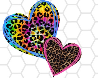 Double Leopard Heart, PNG INSTANT DOWNLOAD, leopard heart Sublimation