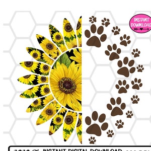 Sunflower Paw Print  ~ Half ~ PNG INSTANT DOWNLOAD, Sublimation