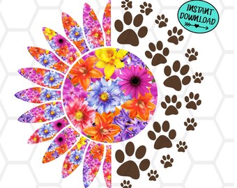 Sunflower Paw Print ~ Floral completo, PNG INSTANT DOWNLOAD, Sublimation