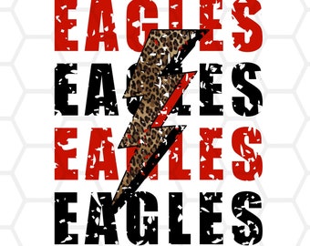 Eagles Red and Black // Leopard Lightning Bolt // School Spirit // Eagles Mascot // PNG Instant Download // Sublimation // DTF