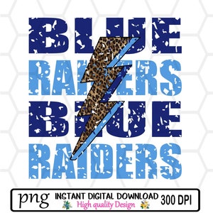 Blue Raiders Distressed // Leopard Lightning Bolt // School Spirit // Blue Raiders Mascotte // PNG Instant Download // Sublimatie // DTF