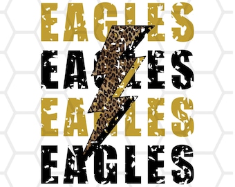 Eagles Distressed Black and Gold // Leopard Lightning Bolt // School Spirit // Eagles Mascot // PNG Instant Download // Sublimation // DTF