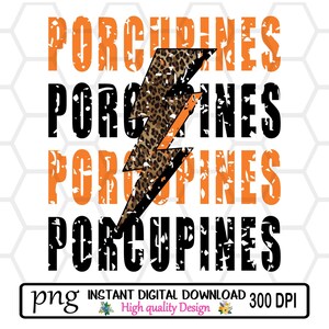 Porcupines // Leopard Lightning Bolt // Black and Orange  // School Spirit //  Porcupines Mascot // PNG INSTANT DOWNLOAD // Sublimation