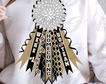 Gold Black Mum PNG/Homecoming Mum/White Flower Mum/Shirt Mum/School Spirit/Texas Mum/Football/Instant Download/Sublimation/DTF
