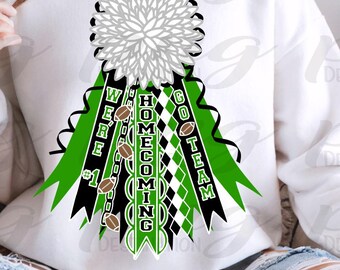 Green Black Mum PNG/Homecoming Mum/White Flower Mum/Shirt Mum/School Spirit/Texas Mum/Football/Instant Download/Sublimation/DTF