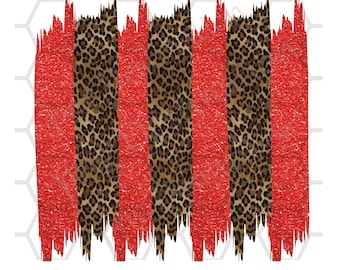 Brush Stroke Design, Red Glitter Leopard, PNG INSTANT DOWNLOAD, Sublimation