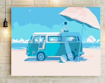 Vacation time—DIY coloring by numbers,paint by number kit adult，Simplicity blue painting， decoration painting，Preferred gift.