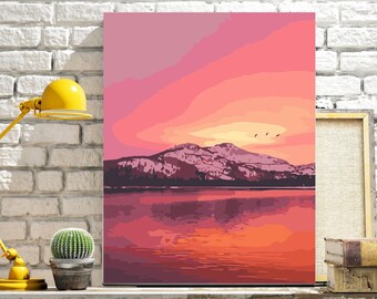 Sunset view—DIY coloring by numbers,paint by number kit adult，Sunset landscape painting， decoration painting，2021 gift.