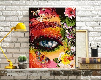 Colorful Eye Paint by number kit adult, Flower paint by number, DIY coloring by numbers, Birthday present, Abstract painting