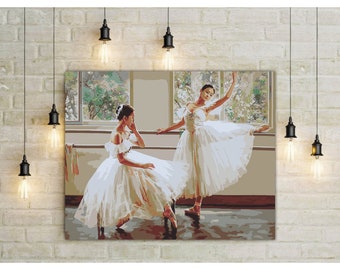 Ballet Dancers Paint by number kit adult, wall art, DIY coloring by numbers, Birthday present, Diy painting kit