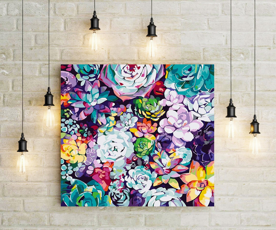 Succulent garden Paint by number kit adult DIY coloring by Etsy