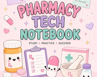 Pharmacy Technician Study Notebook | PTCB Exam Prep Planner | Pharmacy Student Notes & Study Organizer