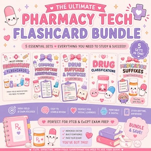 Pharmacy Technician Flashcard Bundle | PTCB Study Guide | ExCPT Exam Prep | Top 200 Drugs | Pharmacy Tech Digital Download | Study Bundle