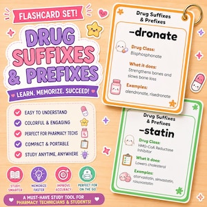 Läkemedelssuffix och prefix Flashcards för apotekstekniker | Farmakologistudieguide PTCB ExCPT Exam Prep, Farmaciteknikstudier
