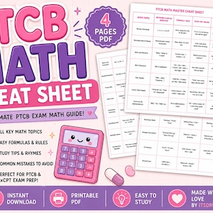 PTCB Math Cheat Sheet PDF | Pharmacy Technician Exam Math Study Guide | PTCB & ExCPT Practice Formula Sheet | Instant Download