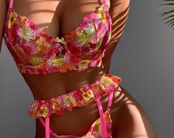 beautiful lingerie set with bra panty garterbelt included