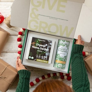 Organic Home Garden Gift Set - Culinary Herbs Kit + Starter & Transplanter Fertilizer