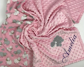 Manta de bebé de cordero personalizada o adorable, dulce corderitos franela rosa- Minky y manta de franela para, recién nacido, bebé, niño pequeño, niño
