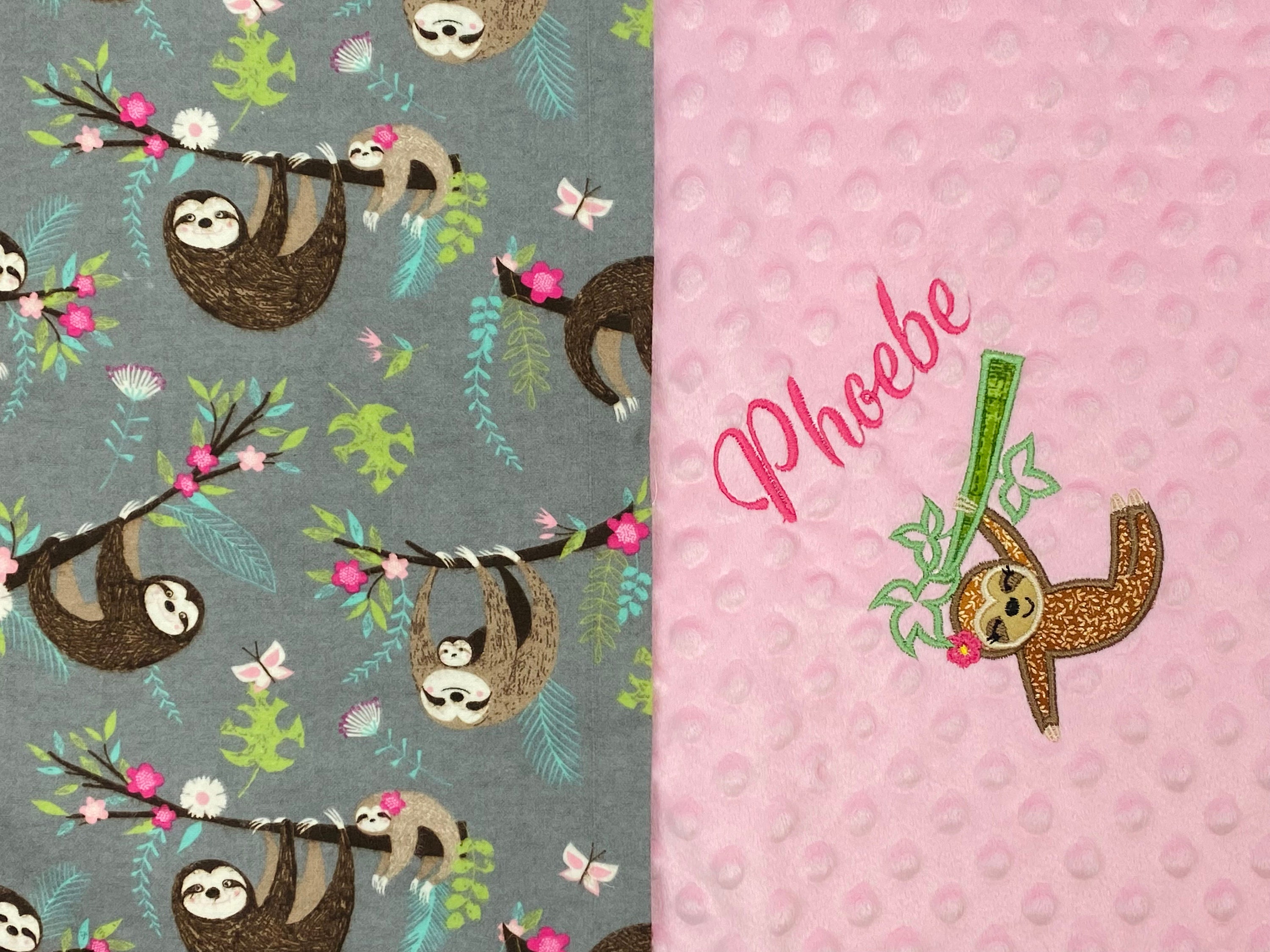 Sloth Flannel grey minky Blanket Personalized Sloth Baby Etsy UK