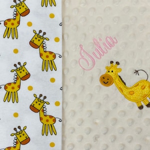 Flanella di giraffe e AMORE Minky, 17"x17" Giraffe Lovey, Safari Personalizzato Animal Baby Lovey, Coperta con nome per neonati, bambini, bambini