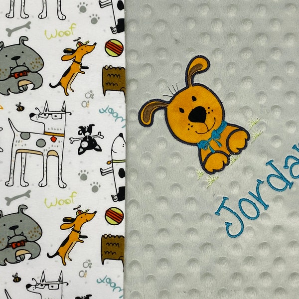 Playful Puppies Baby Lovey, Embroidered  Puppies Blanket for Infant, Toddler, Child, Playful Dogs Lovey, Baby Blanket with Name