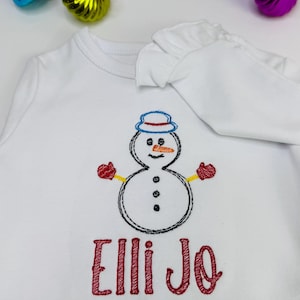 Personalized Snowman Girls Baby Long Sleeved Ruffle Bodysuit, Christmas Baby Bodysuit, Long Sleeve Bodysuit, Winter Baby Bodysuit