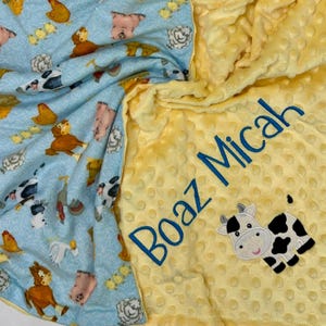 Personalisierte Baby-Decke mit Kuh, Personalisierte Bauernhofdecke, Benutzerdefinierte Kuh-Babydecke, Bauernhoftier-Thema-Decke für Jungen oder Mädchen