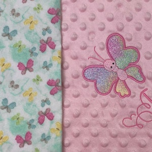 Farfalla in flanella (acqua)-Minky LOVEY 17"x17", coperta per neonati con farfalla personalizzata o Lovey, coperta con nome per neonato, bambino piccolo, bambino