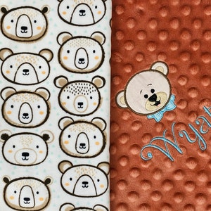 Woodland Bear Faces Double Minky Blanket, Nature Lover Blanket, Warm and Cozy Animal Blanket for Baby Boy or Girl
