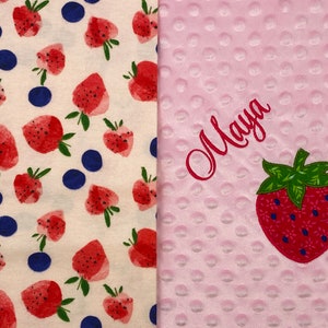 Personalisierte Erdbeer Baby LOVEY, Tutti Fruitti LOVEY, Benutzerdefinierte Erdbeer Baby Decke, Obst Thema Decke für Jungen oder Mädchen
