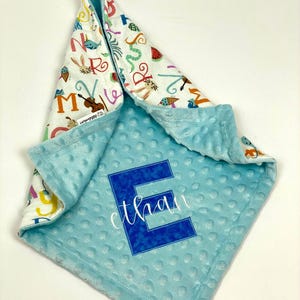 ABC's Baby Lovey, Flannel - Minky, Personalized Alphabet Baby Blanket , ABC's Flannel with Monogram for boy or girl