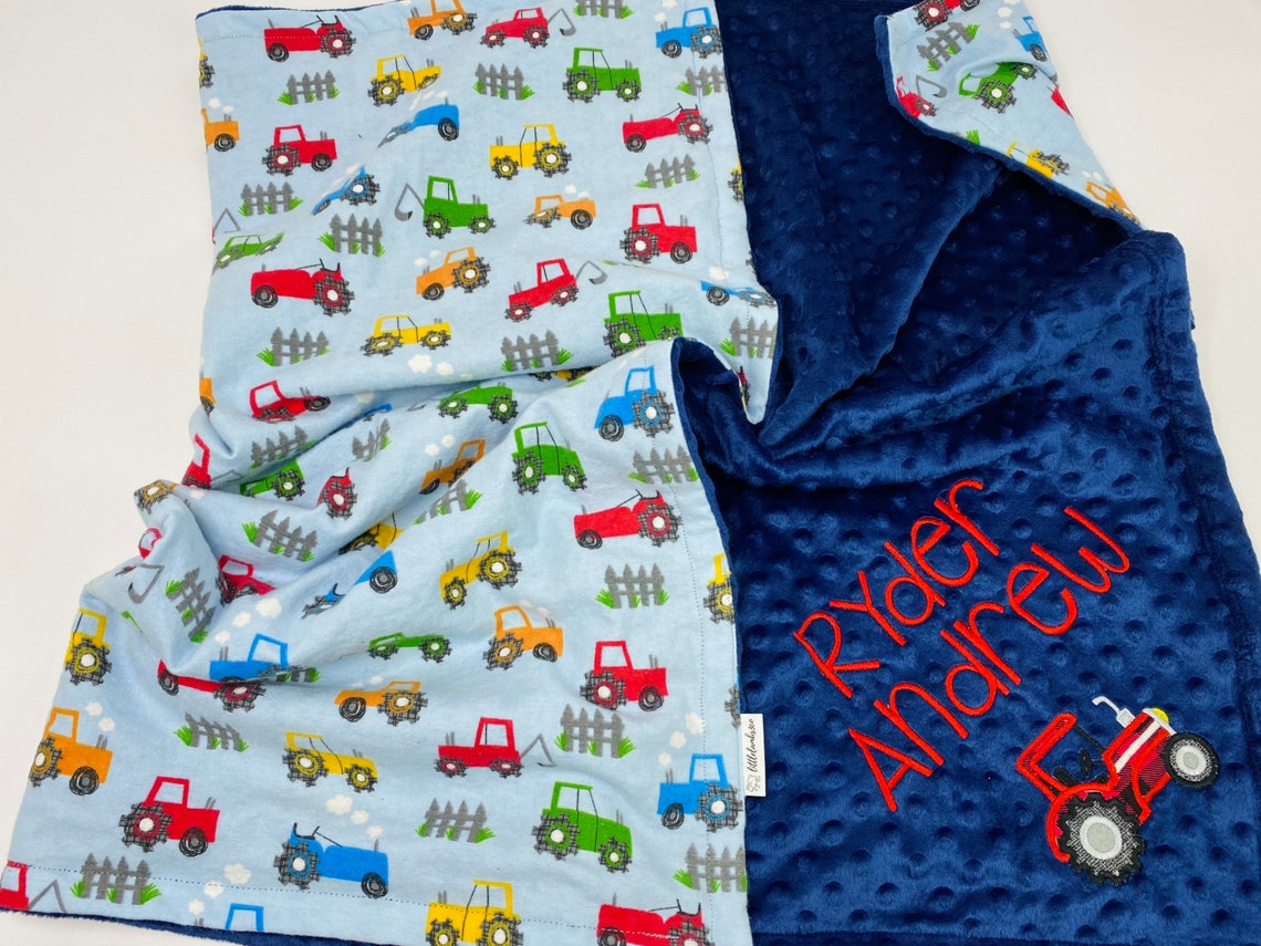 Tractor Baby Blanket personalized Assorted Tractors Flannel Etsy