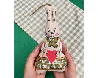 Funny bunny Hare in bow-tie with a heart Ukraine souvenir Easter ornament Easter gift idea Hand made Present for Easter Easter decoration