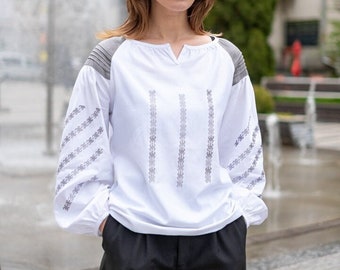 White women's embroidered blouse  Ukrainian Ethnic Folk Vyshyvanka Embroidered Top Ukrainian vyshyvanka blouse Gift for her Spring clothing