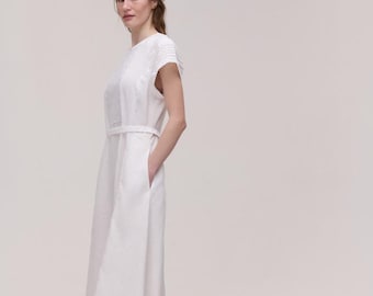 Embroidered white Dress Linen dress Elegant summer dress  Woman linen dress Fairy dress wedding Designer dress 2025
