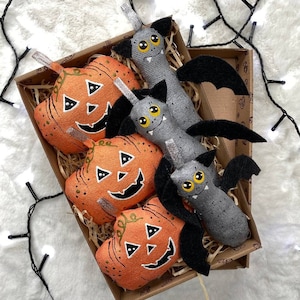 Halloween textile decoration Trick Or Treat Gift box Halloween decor Bat & Pumpkin Decor with the smell of vanilla Happy Halloween image 1