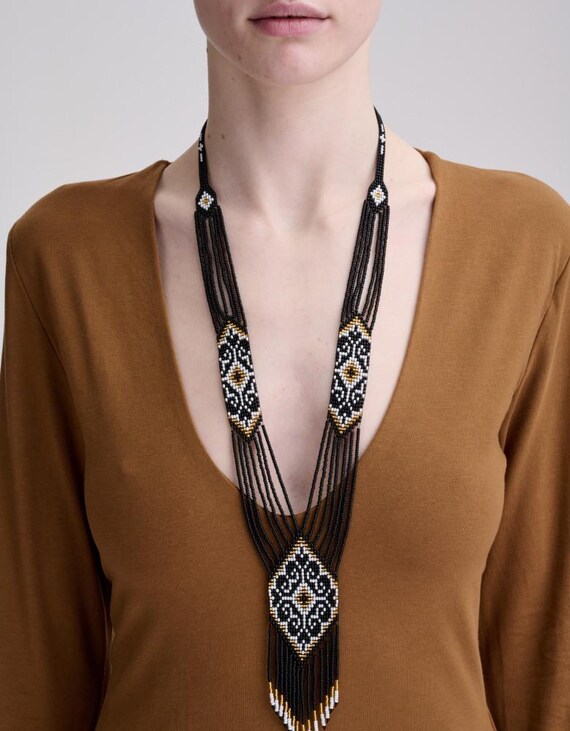 Necklace Black Gerdan Length 53 Cm Dainty Necklace Beaded Necklace 