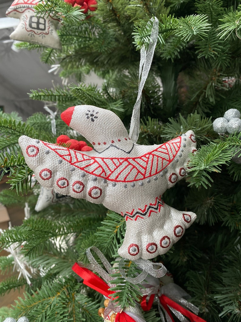 Silver and Red Christmas Firebird Christmas tree decoration Eco-Friendly Christmas Gift Handmade gift Ukrainian handmade Christmas handmade image 6